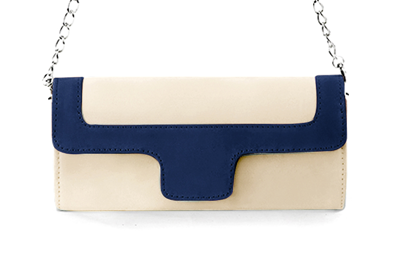Champagne beige and navy blue women's dress clutch, for weddings, ceremonies, cocktails and parties. Profile view - Florence KOOIJMAN